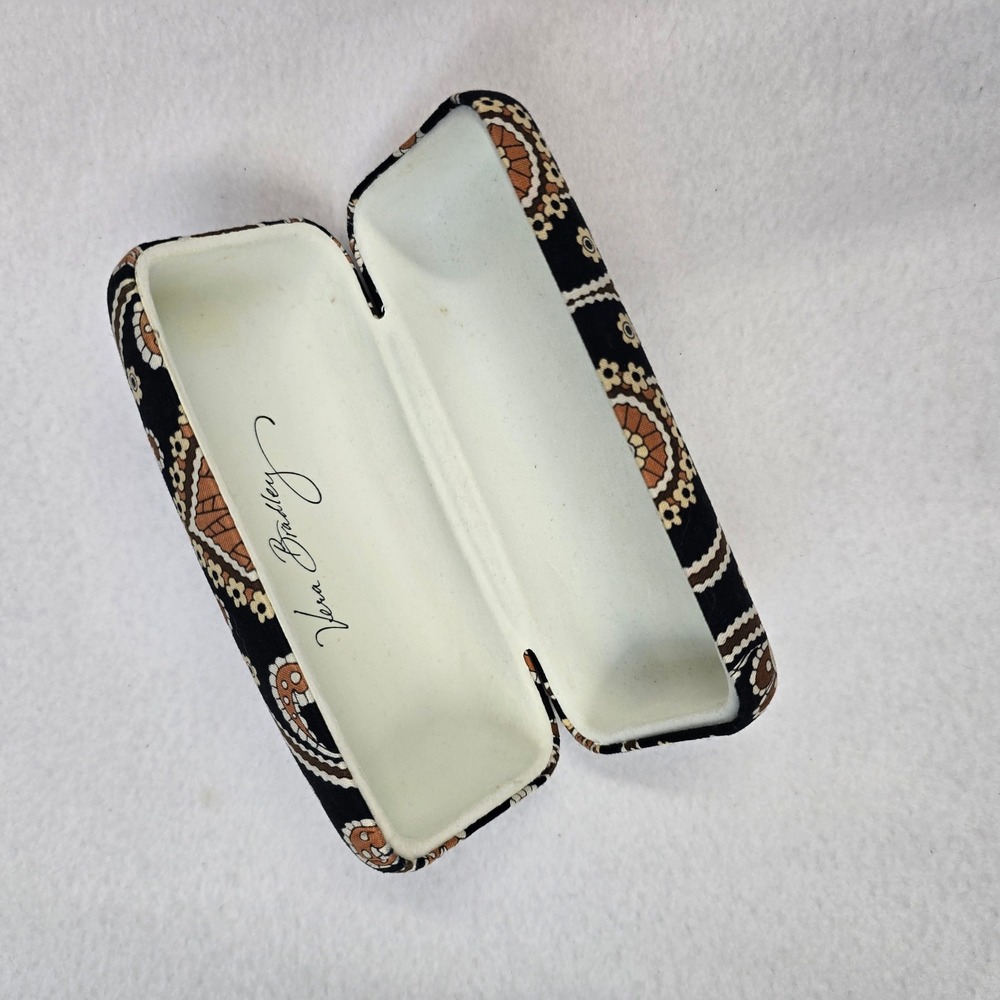 Vera Bradley Hard Shell Eyeglass Case Black Tan Paisley Floral Clamshell